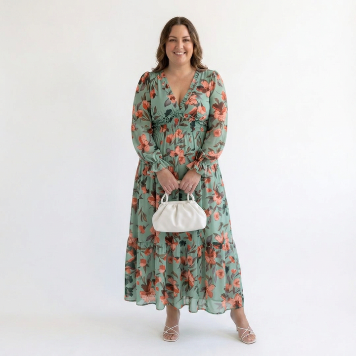Harlow | Floral V-Neck Long Sleeve Maxi Dress