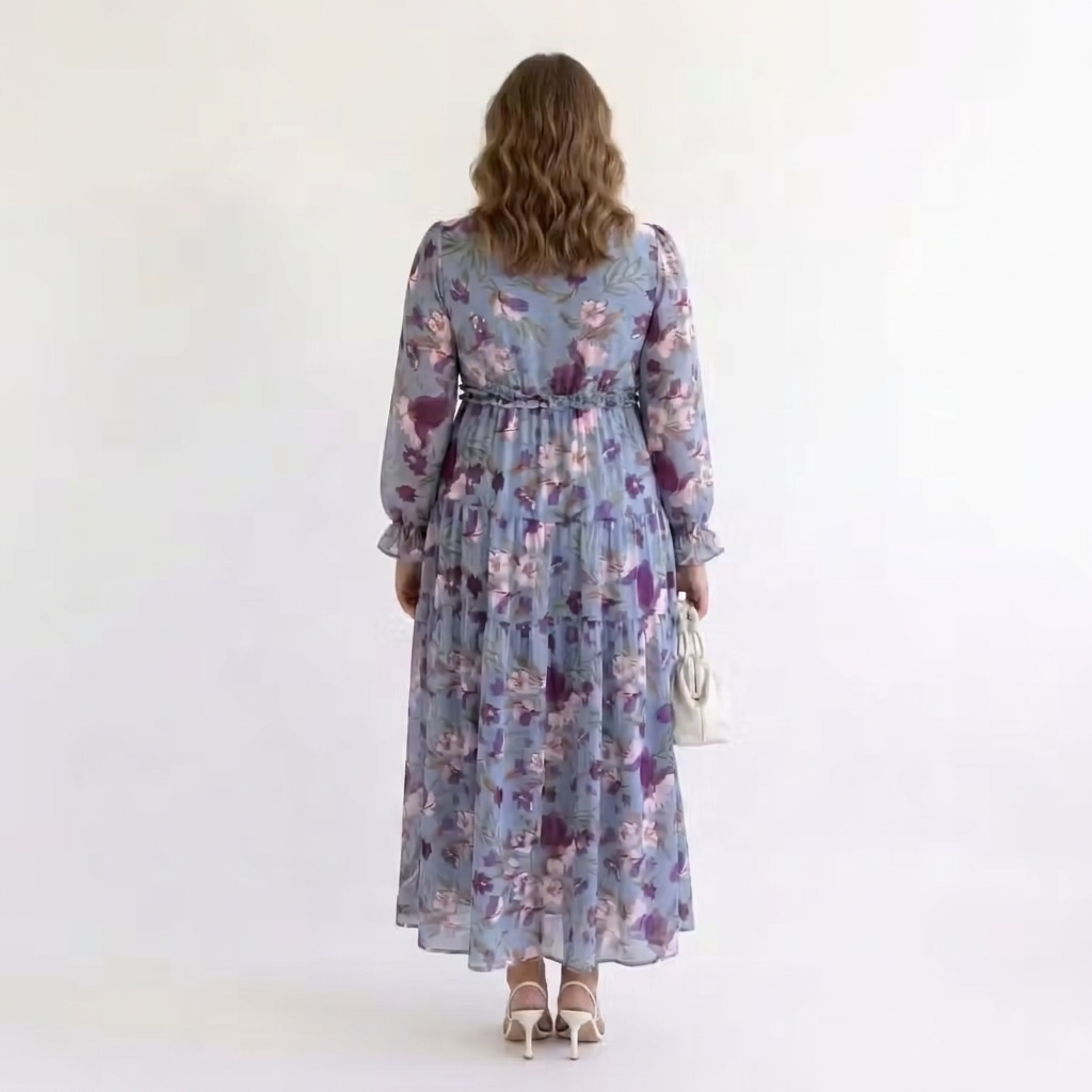 Harlow | Floral V-Neck Long Sleeve Maxi Dress