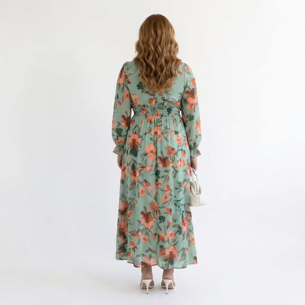 Harlow | Floral V-Neck Long Sleeve Maxi Dress