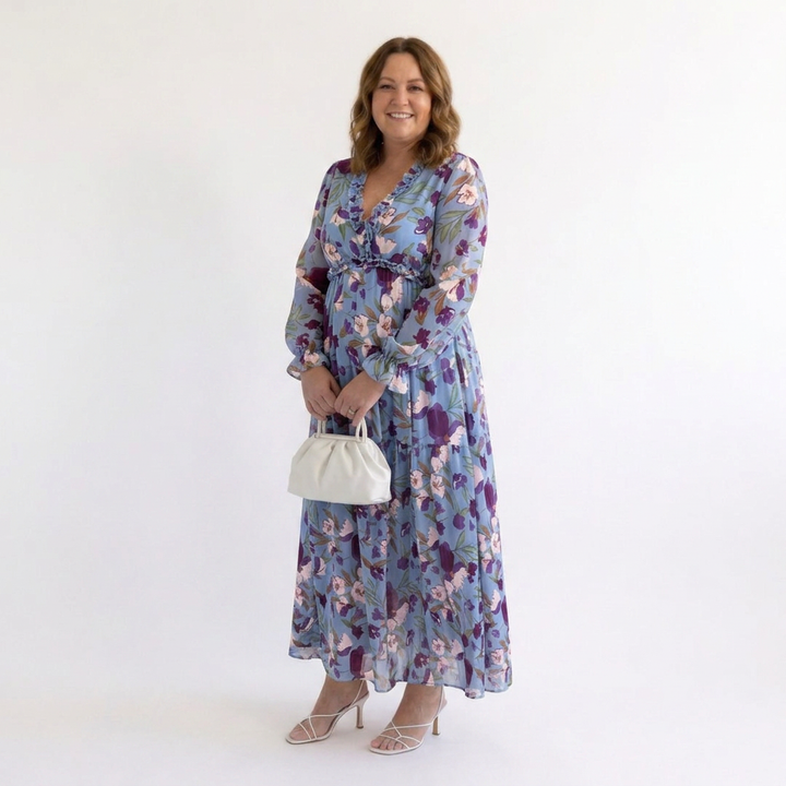 Harlow | Floral V-Neck Long Sleeve Maxi Dress