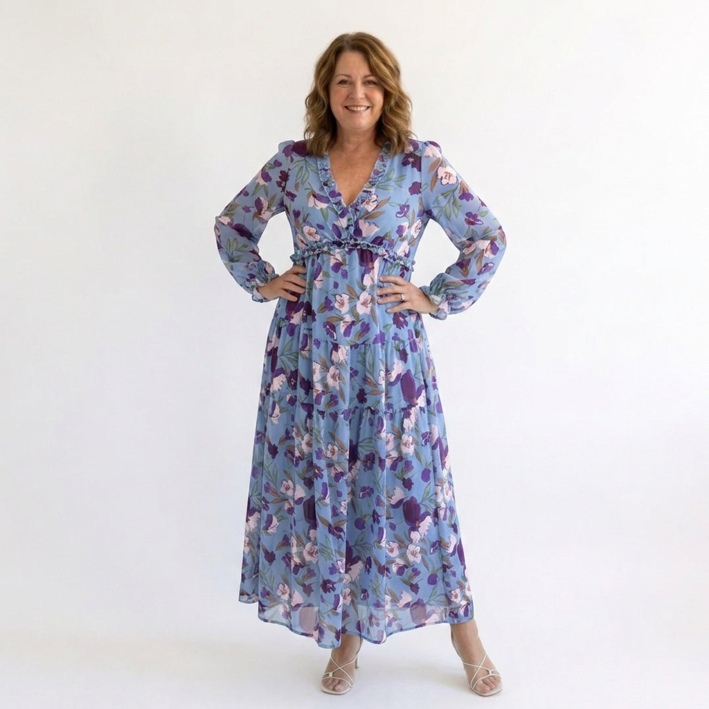 Harlow | Floral V-Neck Long Sleeve Maxi Dress