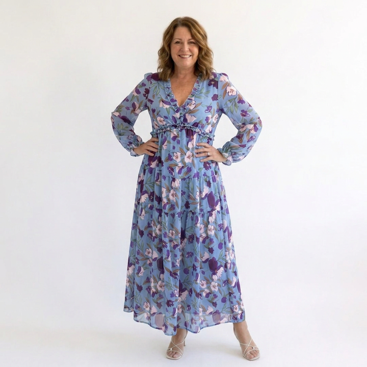 Harlow | Floral V-Neck Long Sleeve Maxi Dress
