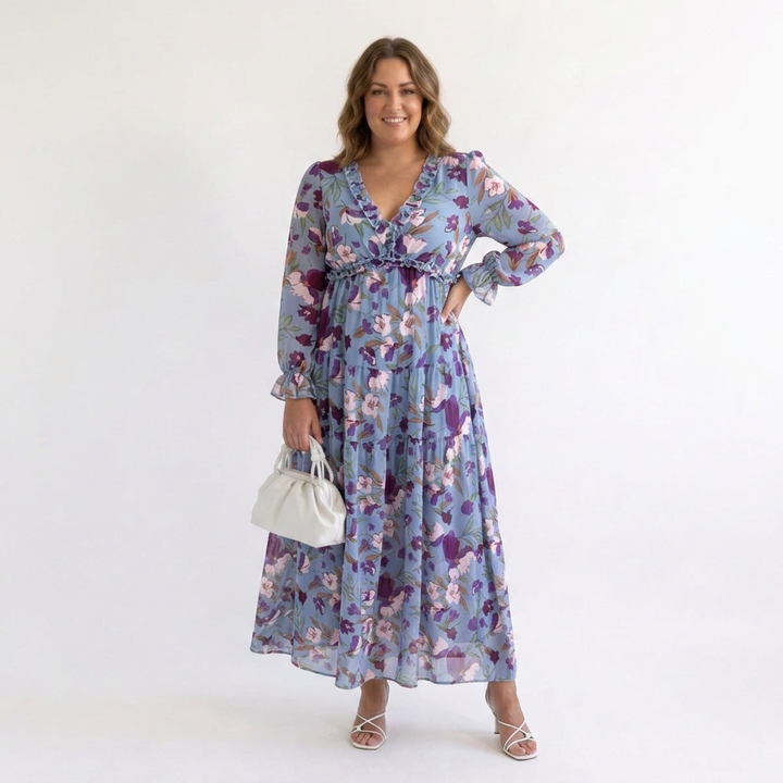 Harlow | Floral V-Neck Long Sleeve Maxi Dress