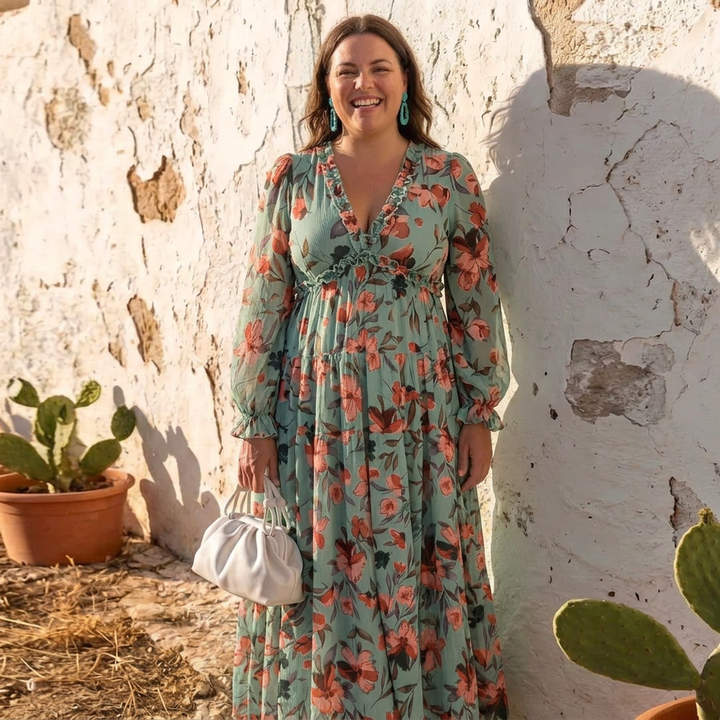 Harlow | Floral V-Neck Long Sleeve Maxi Dress