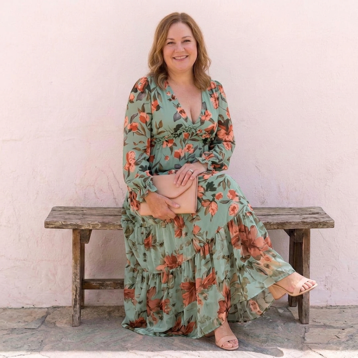 Harlow | Floral V-Neck Long Sleeve Maxi Dress