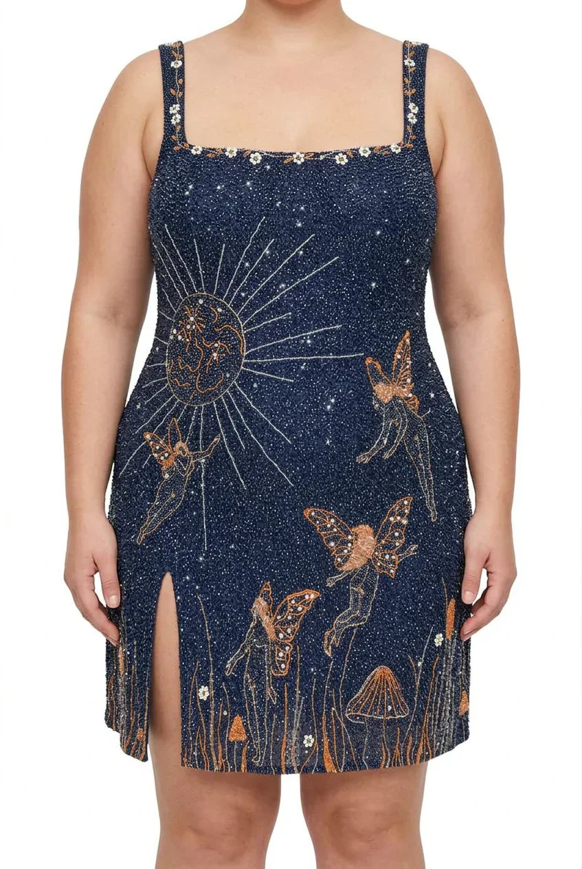 Eira – Midnight Blue Beaded Mini Dress