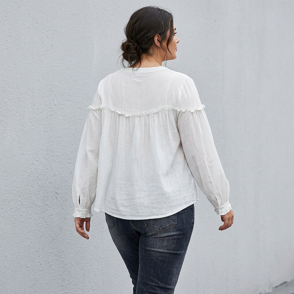 Ines - Pure Cotton Ruffle Shirt Top