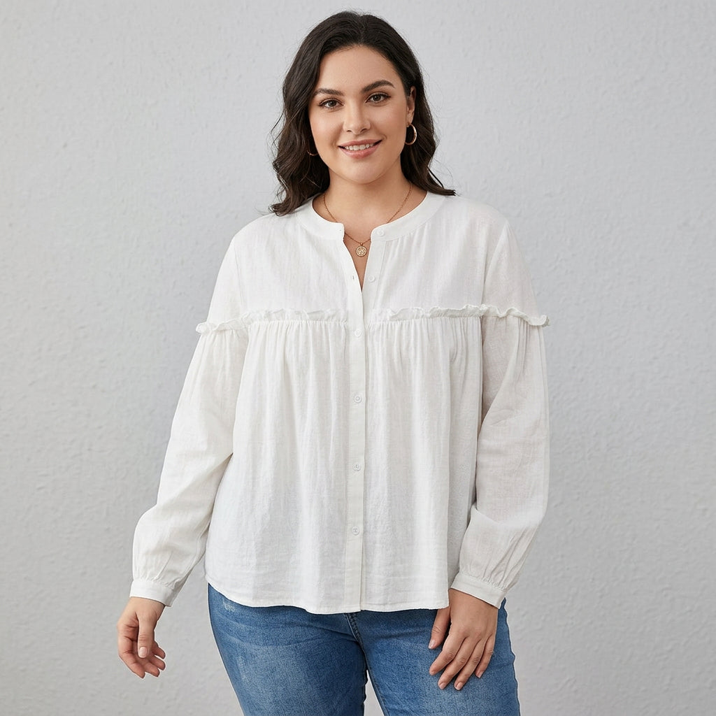 Ines - Pure Cotton Ruffle Shirt Top