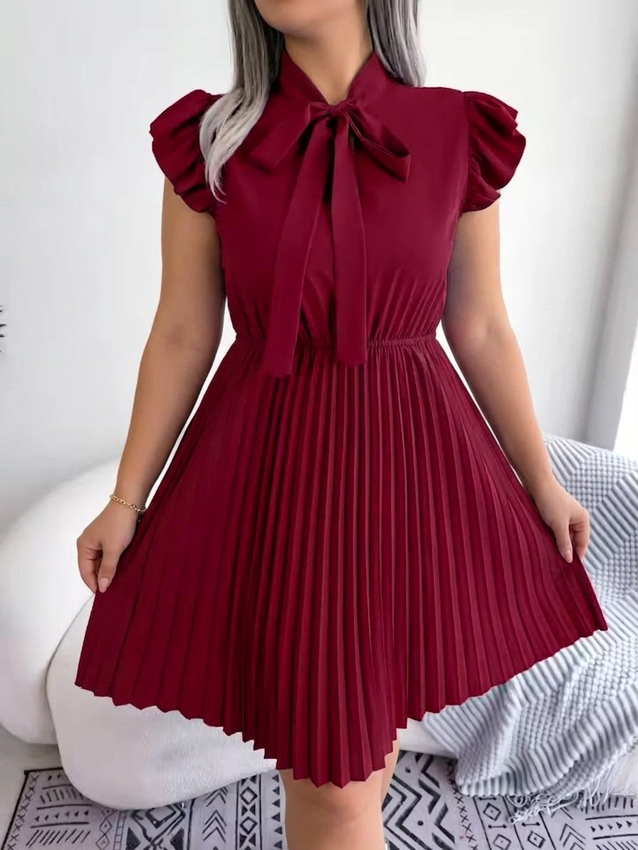 Sabine | Bow Tie Pleated Midi Dress