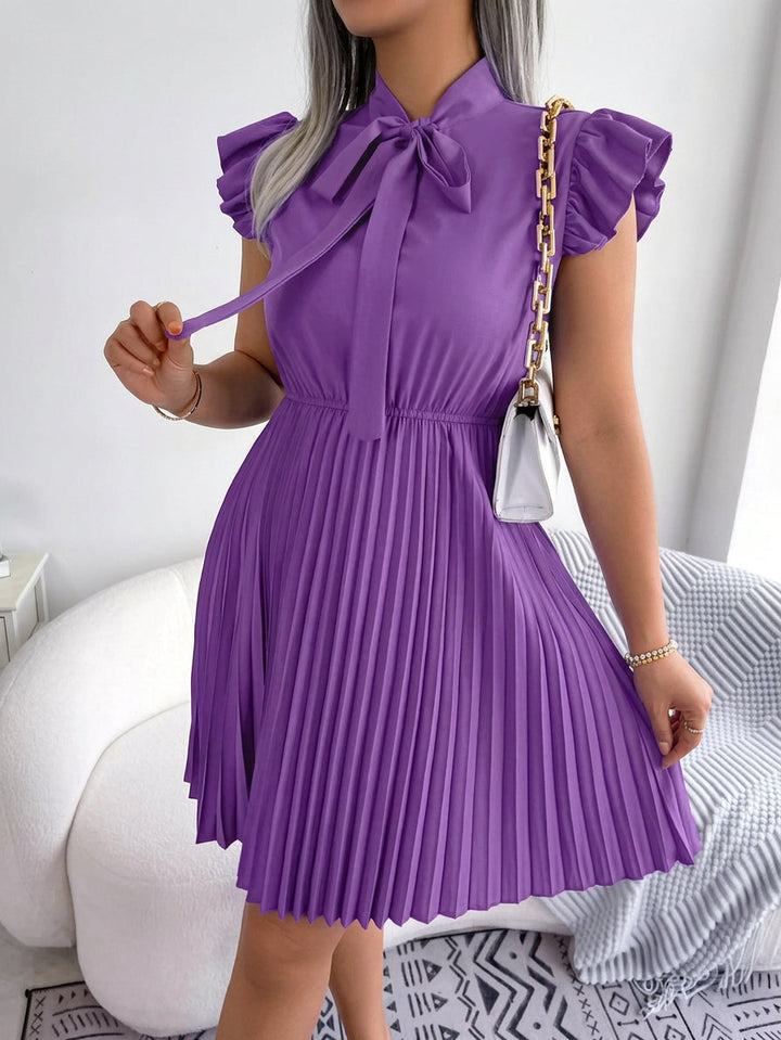 Sabine | Bow Tie Pleated Midi Dress