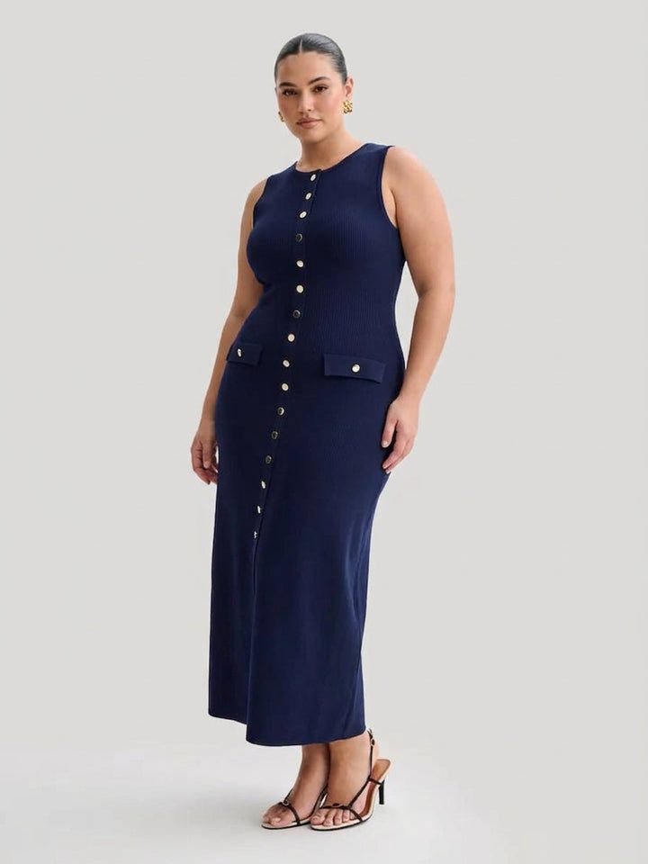 Quinn – Elegant Sleeveless Button-Up Bodycon Knit Maxi Dress