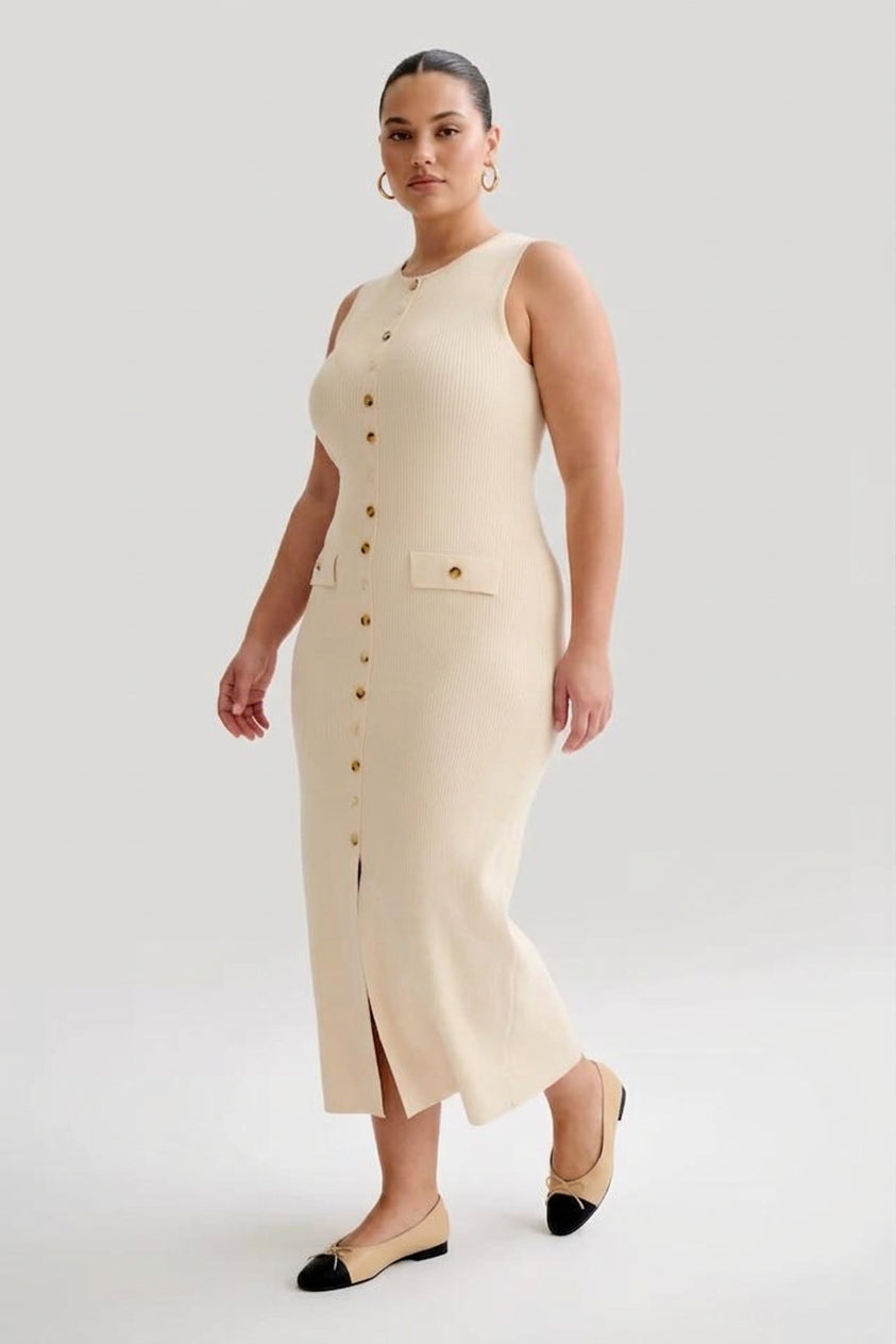 Quinn – Elegant Sleeveless Button-Up Bodycon Knit Maxi Dress