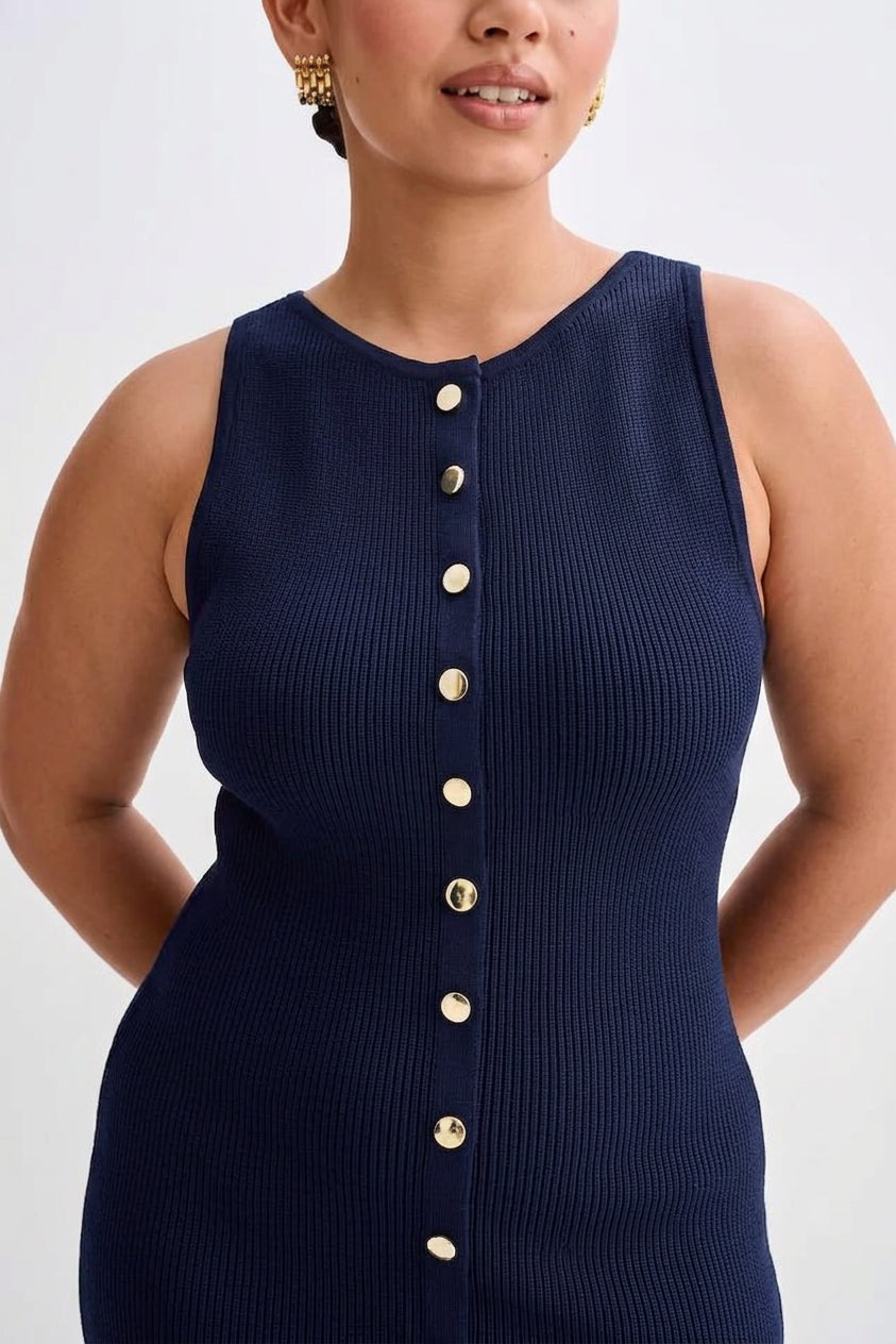 Quinn – Elegant Sleeveless Button-Up Bodycon Knit Maxi Dress