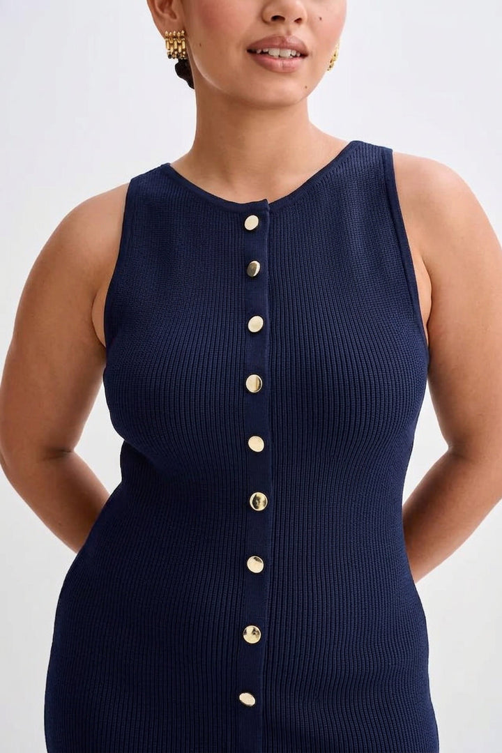 Quinn – Elegant Sleeveless Button-Up Bodycon Knit Maxi Dress