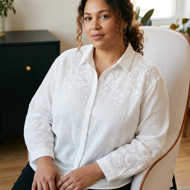 Yasmin - Pure Cotton Schiffly Embroidered Shirt
