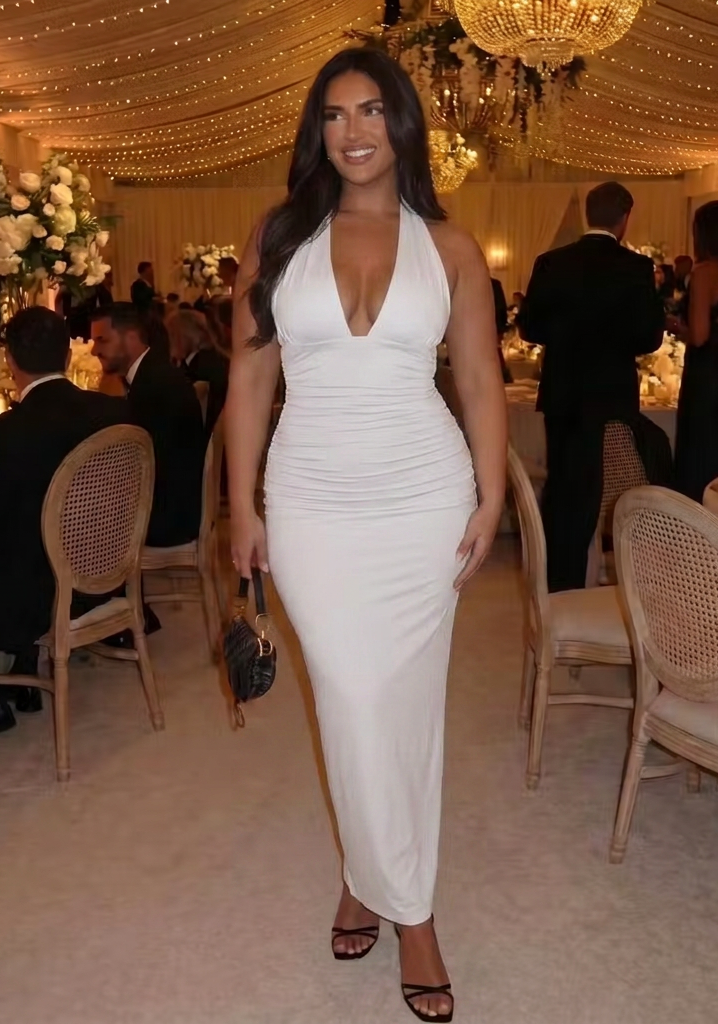 Ingrid | Ruched Halter-Neck Bodycon Maxi Dress