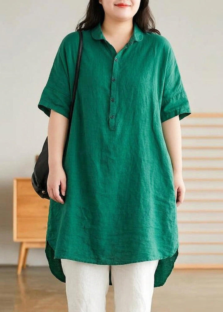 Sabine - Jade Green Linen Women Casual Linen Shirt Dress
