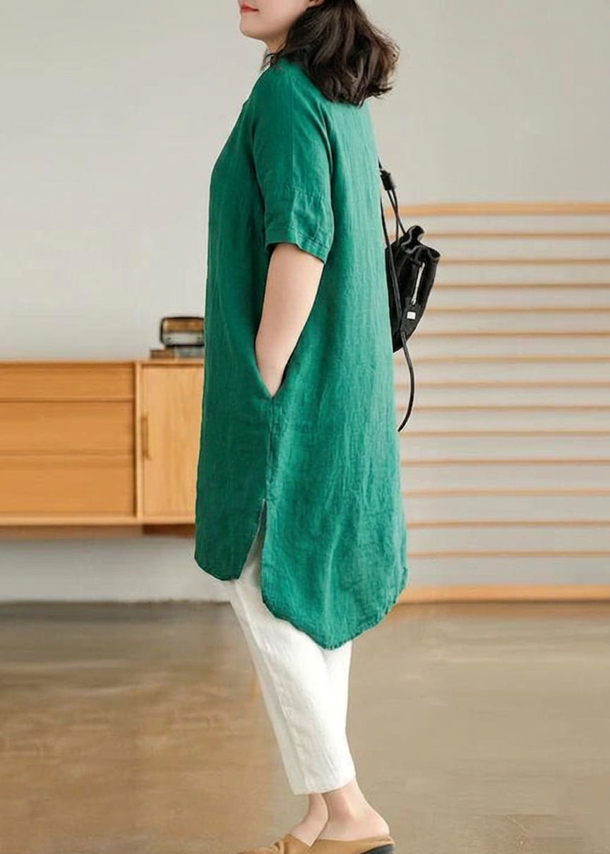 Sabine - Jade Green Linen Women Casual Linen Shirt Dress