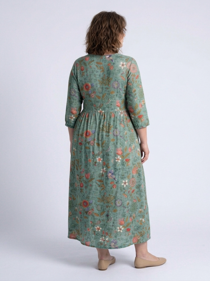 Eira | Floral V Neck Three Quarter Sleeve Maxi Dress