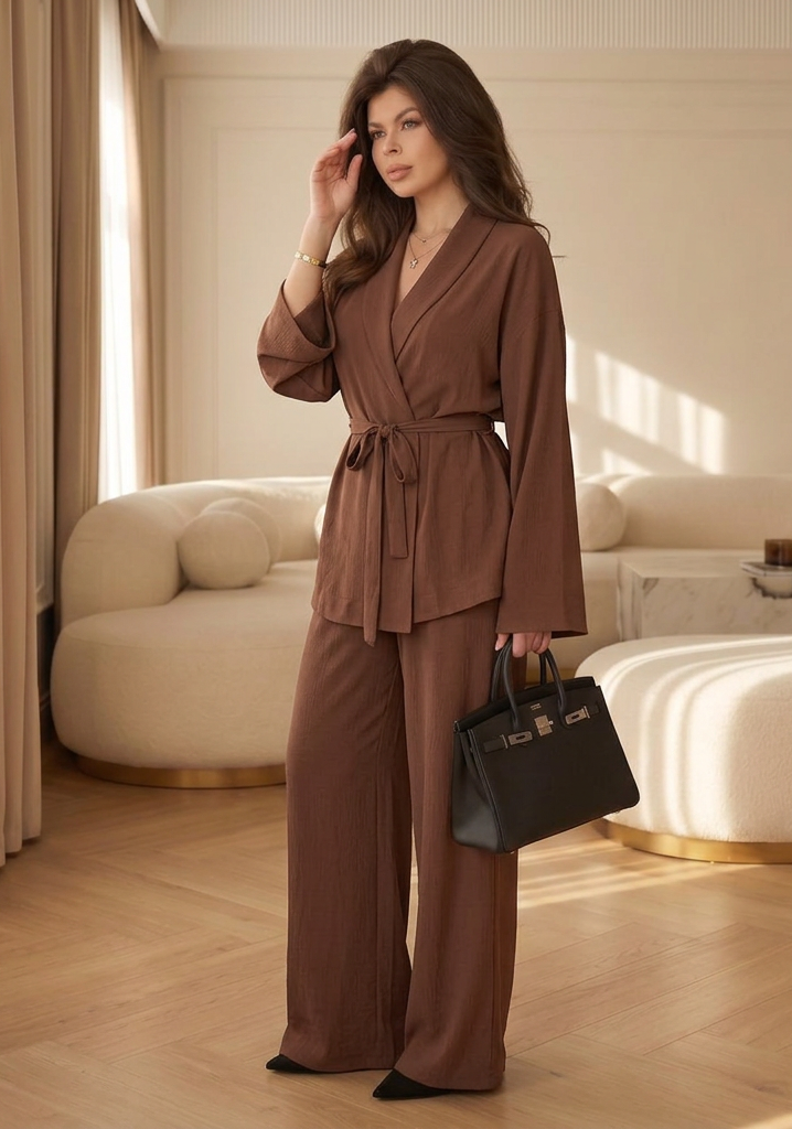 Maia | Belted Wrap Tunic and Wide-Leg Pants Set