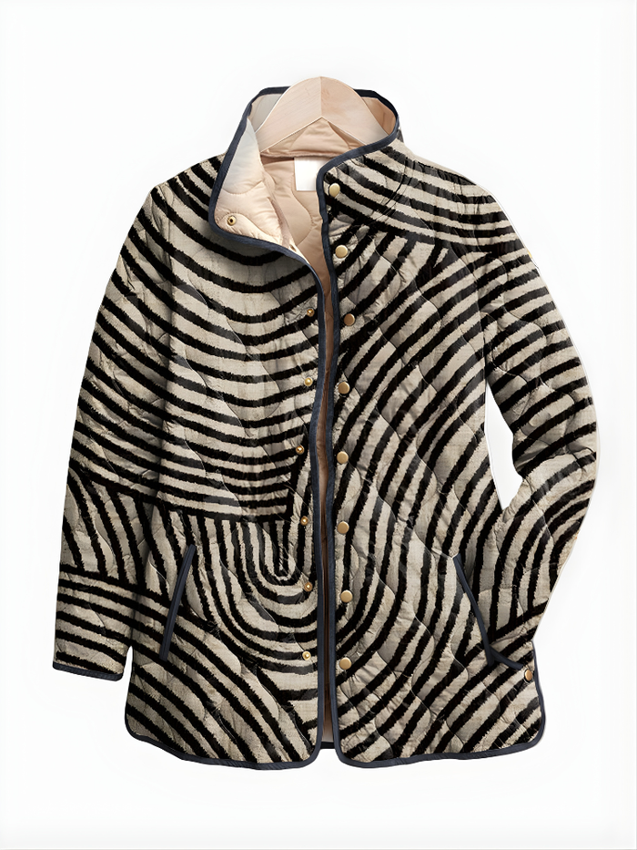 Women's Zebra Print Quilted Jacket with Front Zip