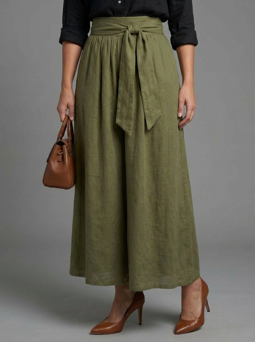 Tabitha | Two Piece Set Black Blouse Olive Green Midi Skirt