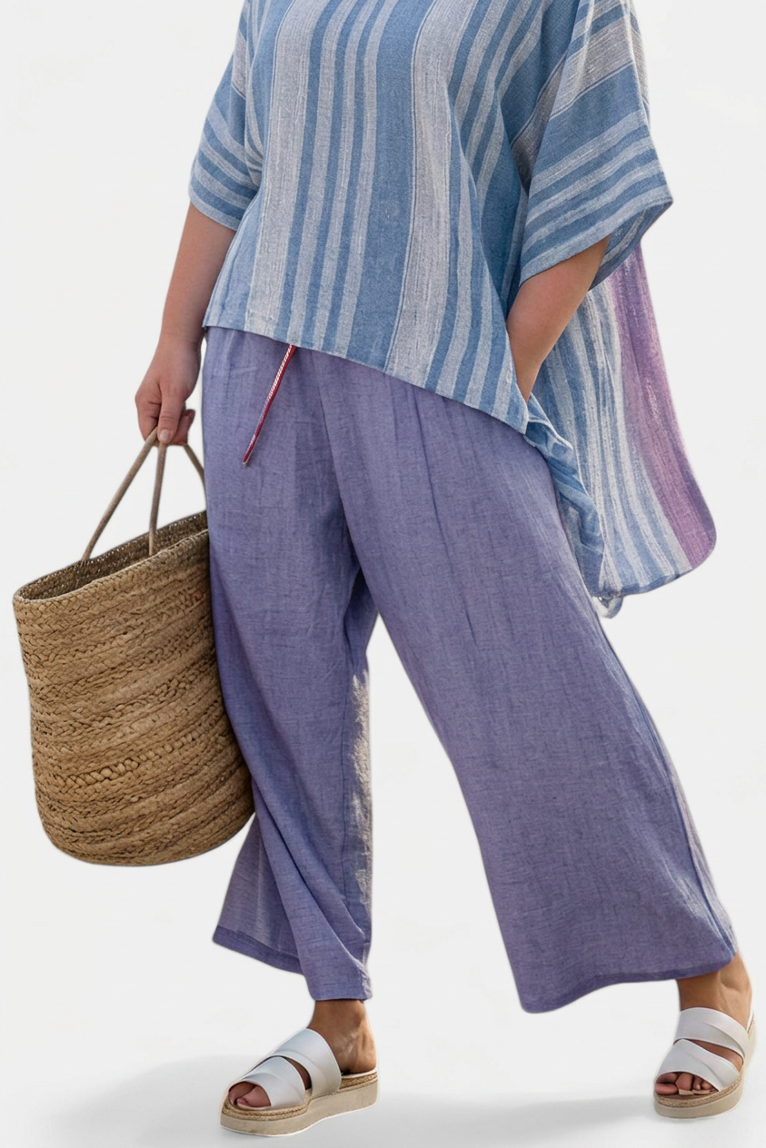 Vesper – Top Elegant in Lavender &amp; Sky Blue With Trousers Linen