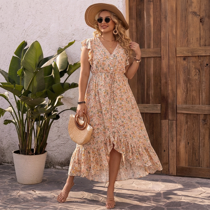 Pia - Floral Ruffle Wrap Maxi Dress