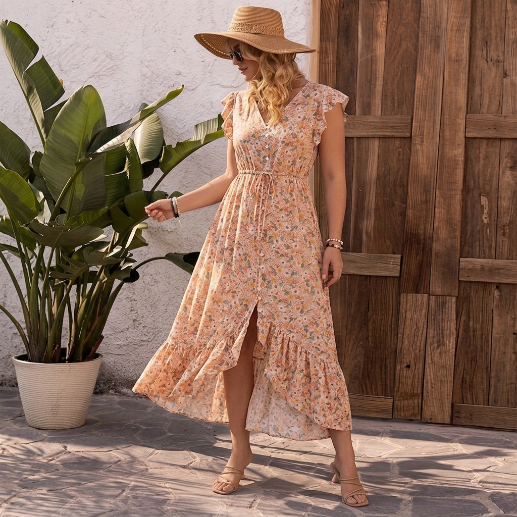 Pia - Floral Ruffle Wrap Maxi Dress