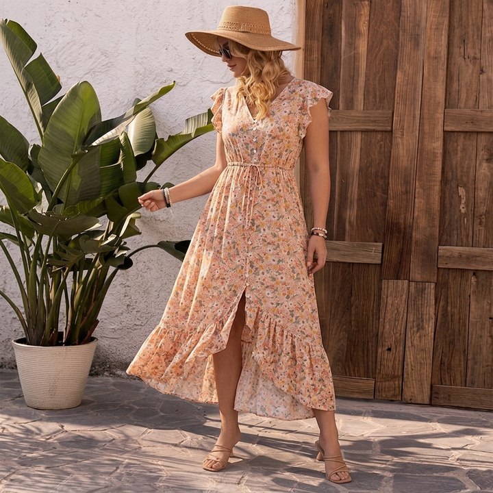 Pia - Floral Ruffle Wrap Maxi Dress