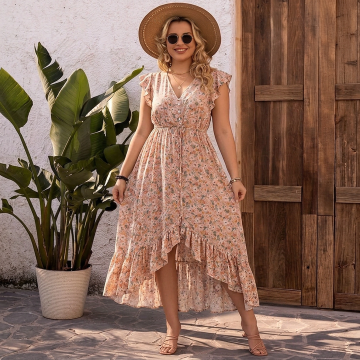 Pia - Floral Ruffle Wrap Maxi Dress