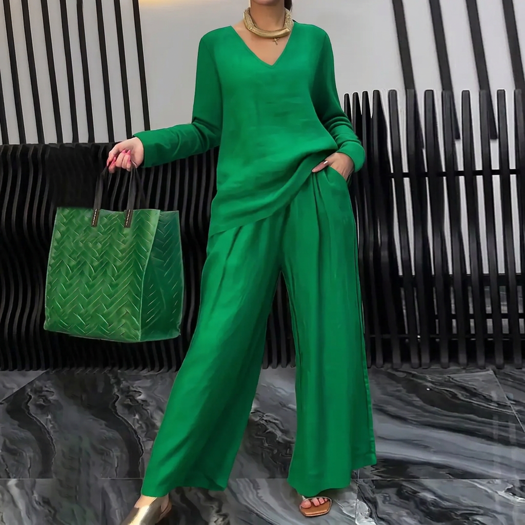 Pia - Women Cotton V-neck Co-Ord Set