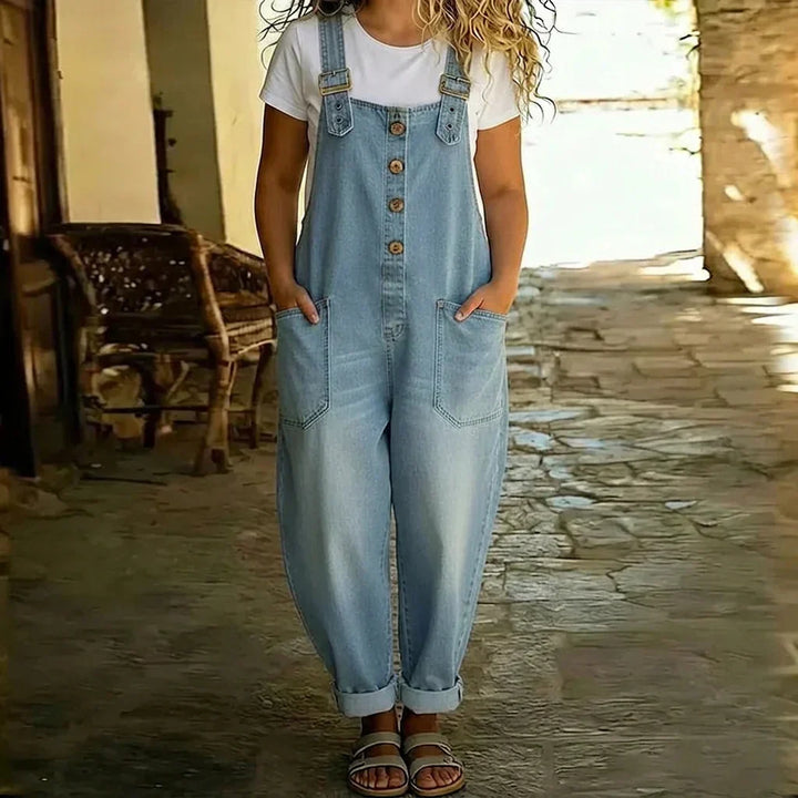 Demi | Vintage Soft Cotton Denim-Look Overalls with Adjustable Straps