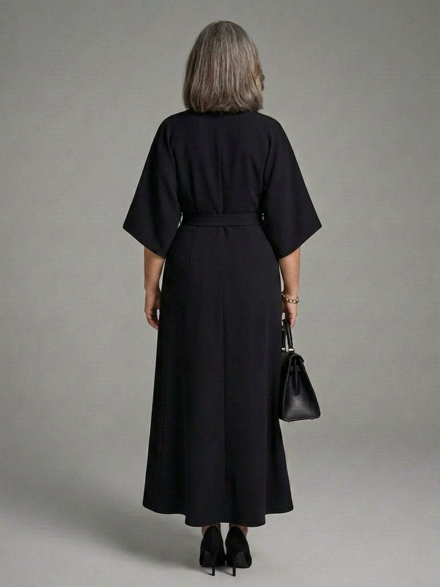 Amina | Asymmetrical Midi Dress with Coat Sleeve and Defined Waist
