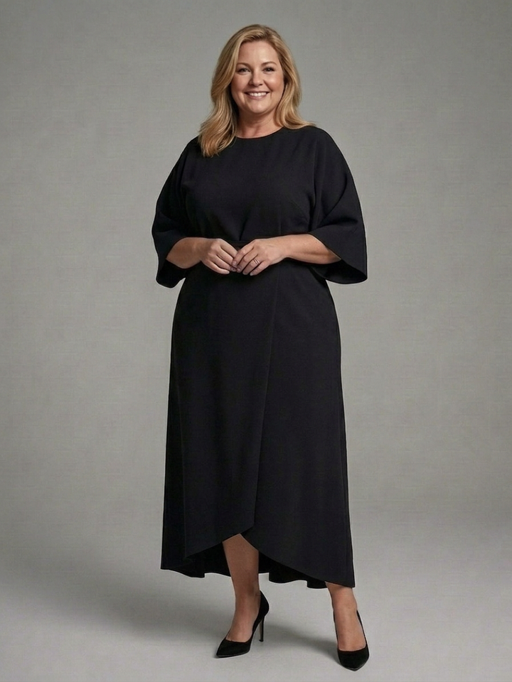 Amina | Asymmetrical Midi Dress with Coat Sleeve and Defined Waist