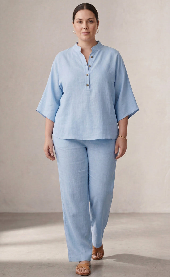 Wanda | Co-ord Set Two-Piece Linen-Effect With Batwing Sleeves &amp; Trousers Flowing