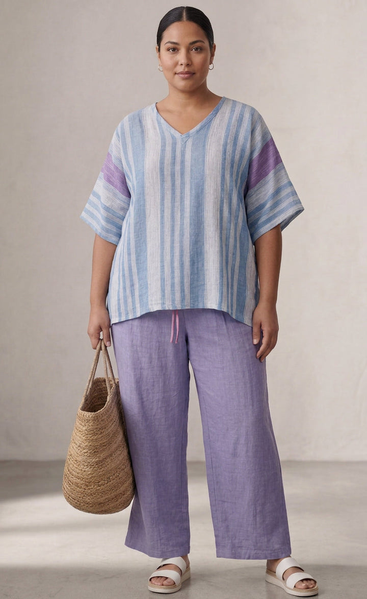 Vesper – Top Elegant in Lavender &amp; Sky Blue With Trousers Linen
