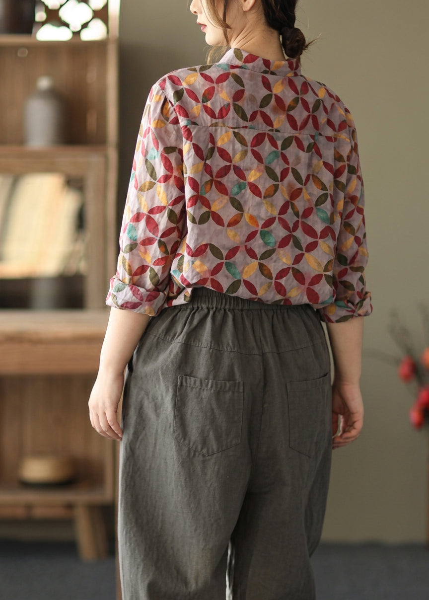Liora -  Spring Tunic Pattern Photography Red Print Blouse