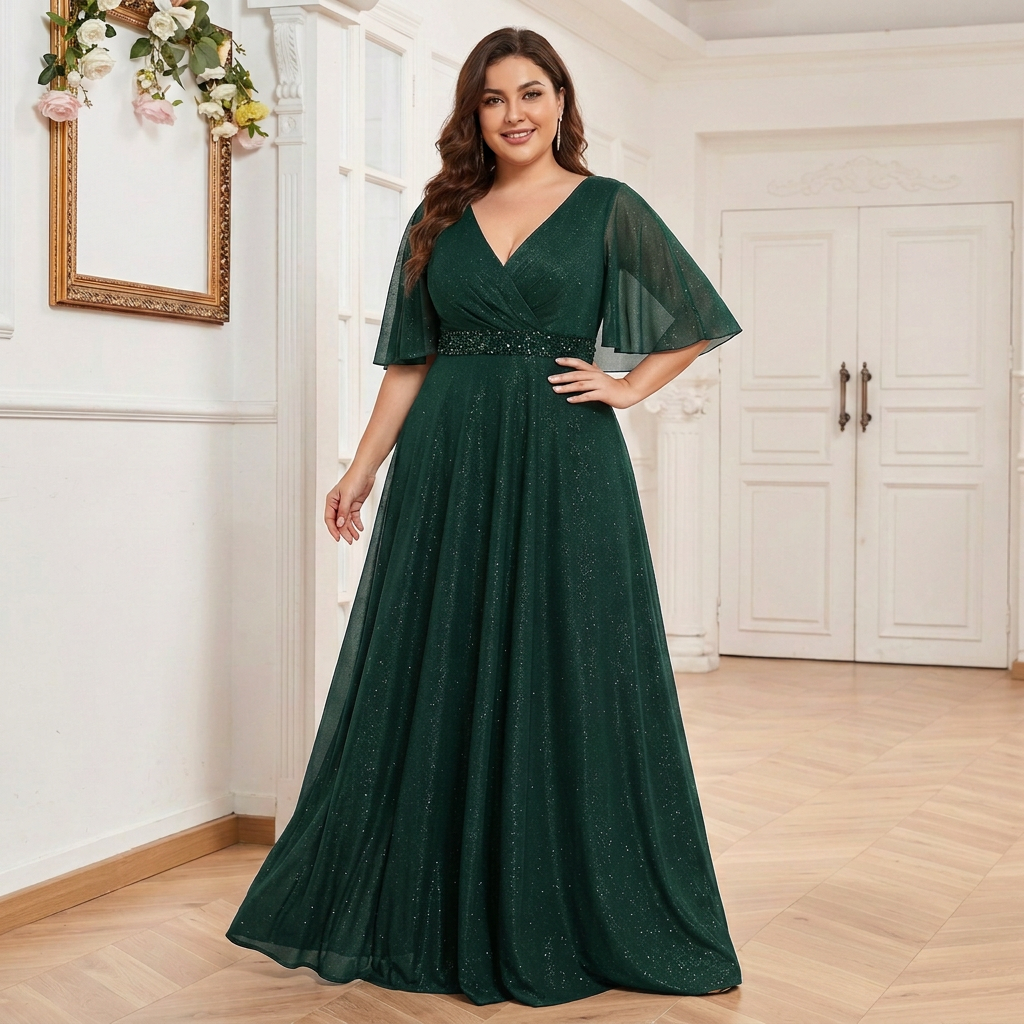 Rhea | V Neck Short Sleeve Full Length Dress