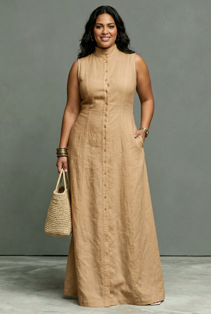 Solveig Sleeveless Button-Front Maxi Dress: Effortless Tailored Elegance