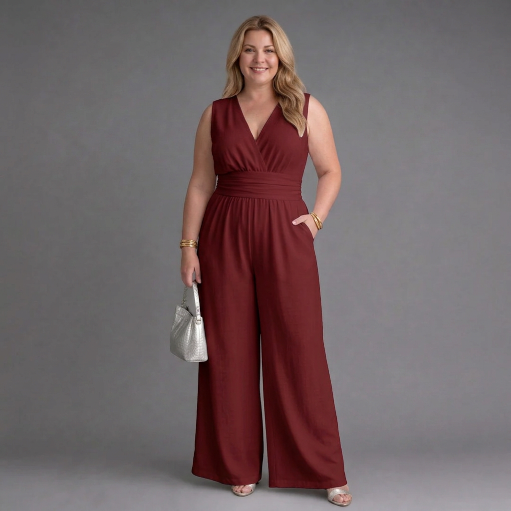 Ottilie | Sleeveless V Neck Wide Leg Relaxed Jumpsuit
