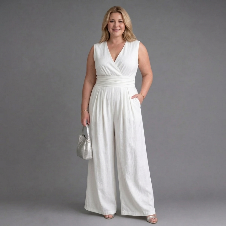 Ottilie | Sleeveless V Neck Wide Leg Relaxed Jumpsuit