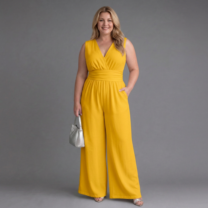 Ottilie | Sleeveless V Neck Wide Leg Relaxed Jumpsuit