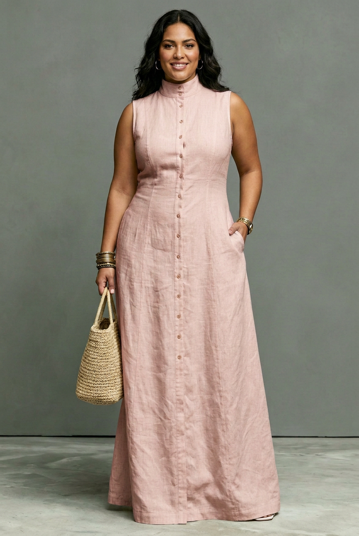 Solveig Sleeveless Button-Front Maxi Dress: Effortless Tailored Elegance