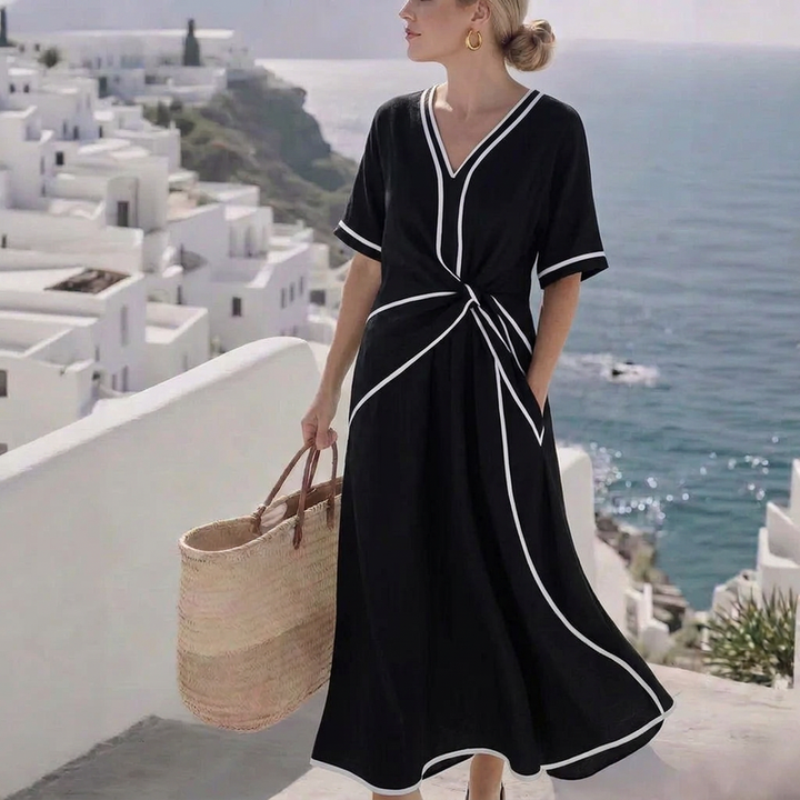 Elara Twist-Front V-Neck Maxi Dress: Relaxed Elegance for Every Occasion