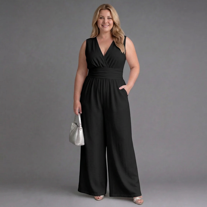 Ottilie | Sleeveless V Neck Wide Leg Relaxed Jumpsuit