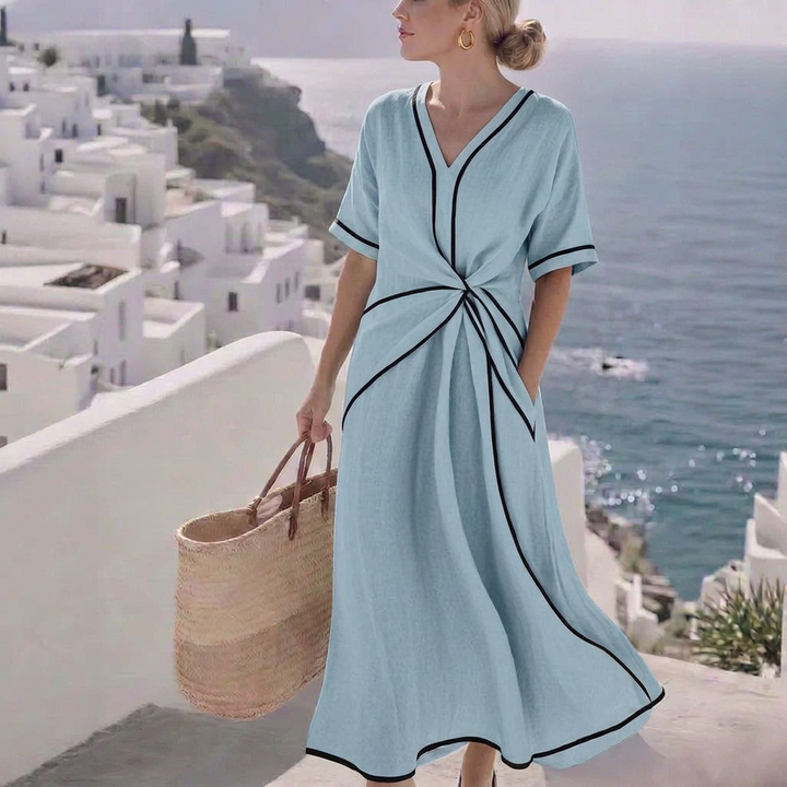 Elara Twist-Front V-Neck Maxi Dress: Relaxed Elegance for Every Occasion