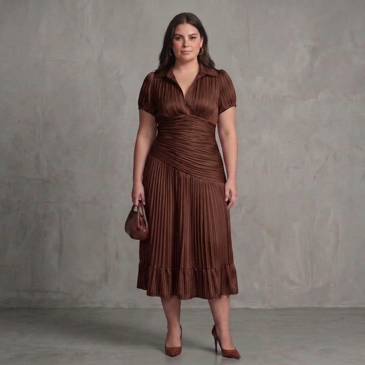 Vita | Pleated Waistline Stripe Midi Dress