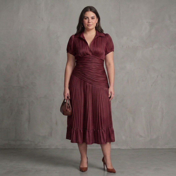 Vita | Pleated Waistline Stripe Midi Dress