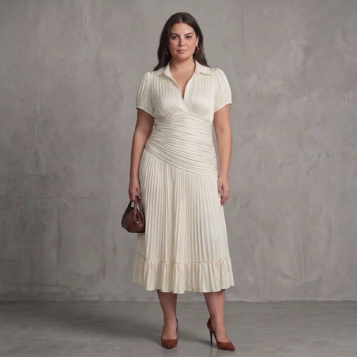 Vita | Pleated Waistline Stripe Midi Dress